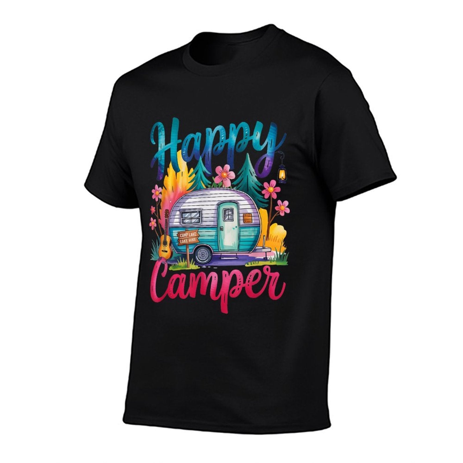 Funny Happy Camper Camping Apparel Trailer RV Kids Women  Summer-ready Fabric T-Shirt