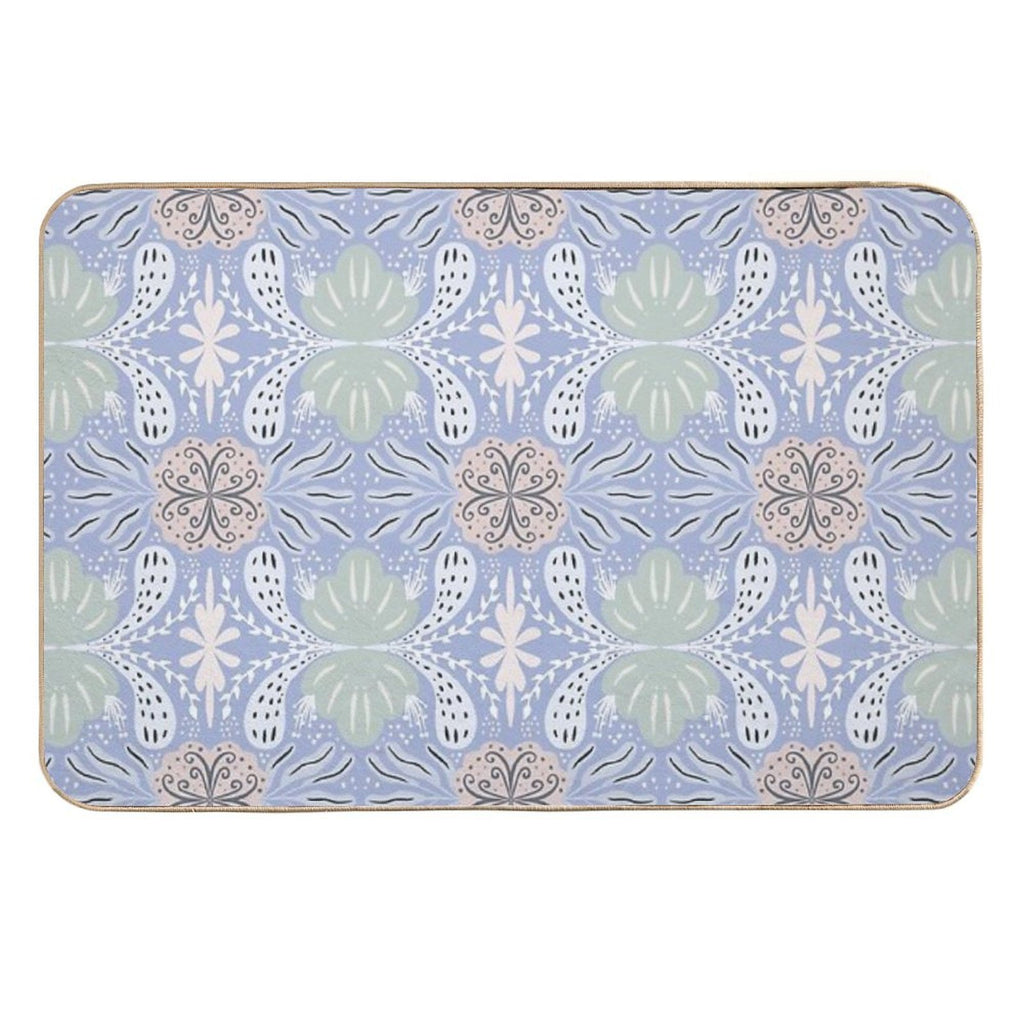 Abstract Floral Tiles Pattern Light Background  Easy To Clean Bath Mat