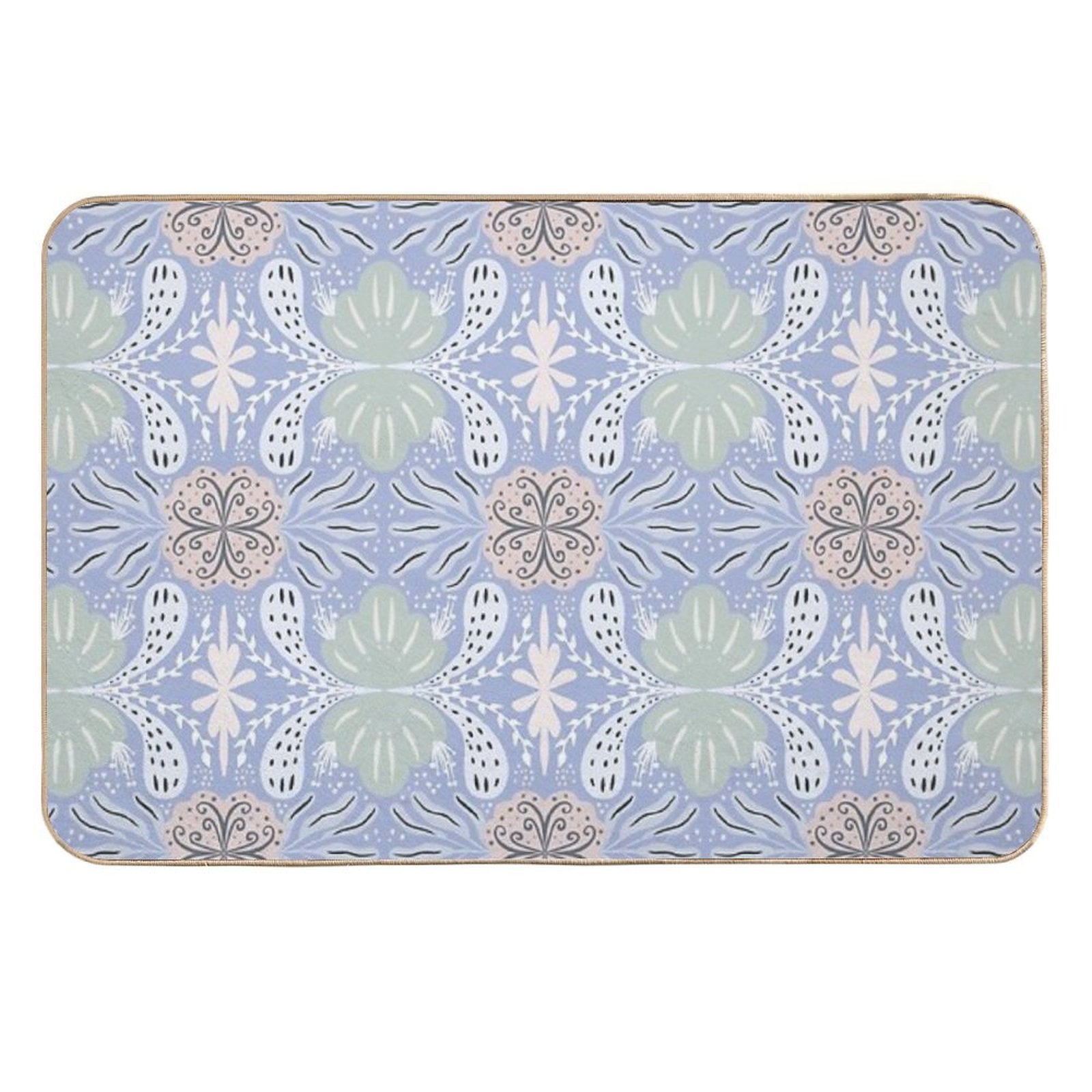 Abstract Floral Tiles Pattern Light Background  Easy To Clean Bath Mat