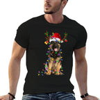 German Shepherd Dog Tree Christmas Lights Dog Lover Pajama  Summer-ready Fabric T-Shirt