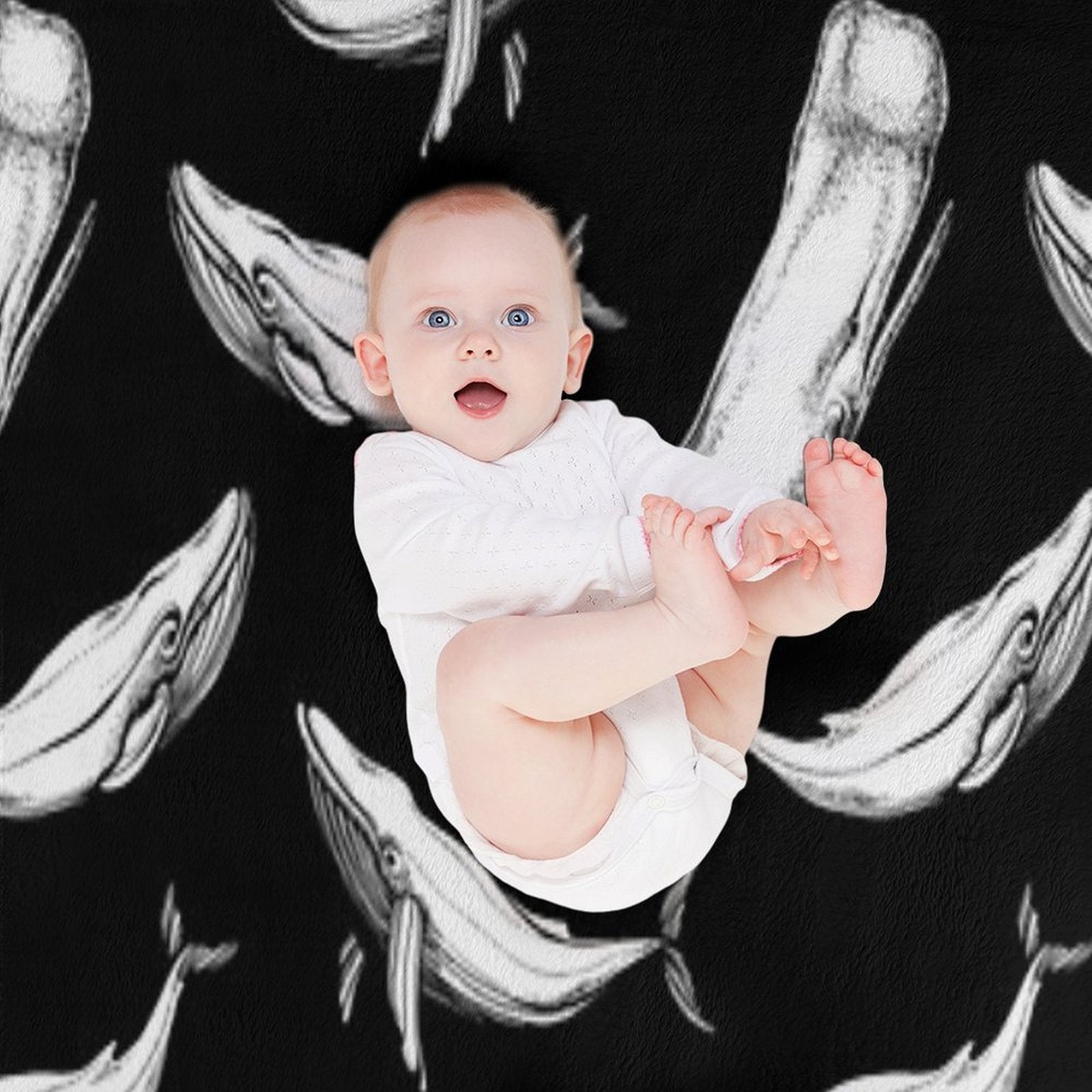 Whales in Black Lightweight Throw Blanket