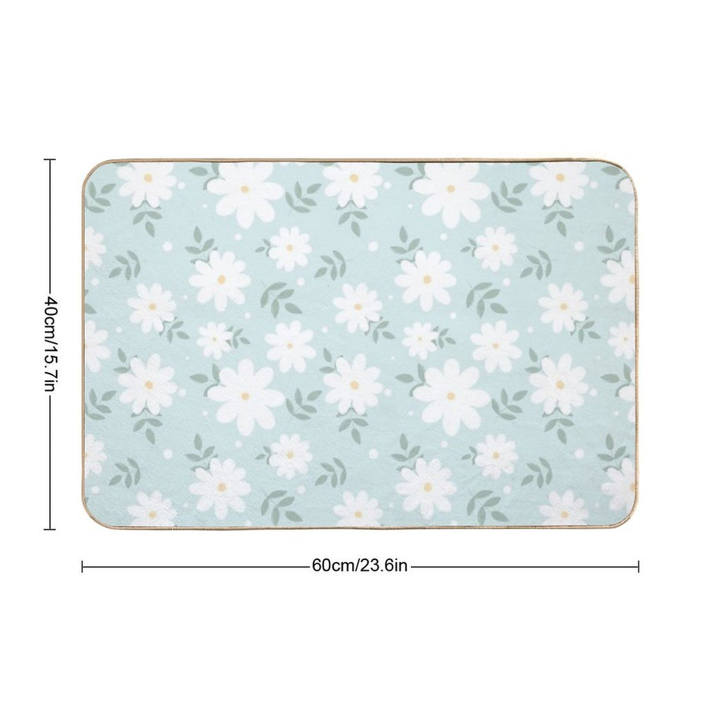 Cute Daisies on A Soft Green Background  Slip-Resistant Bath Mat