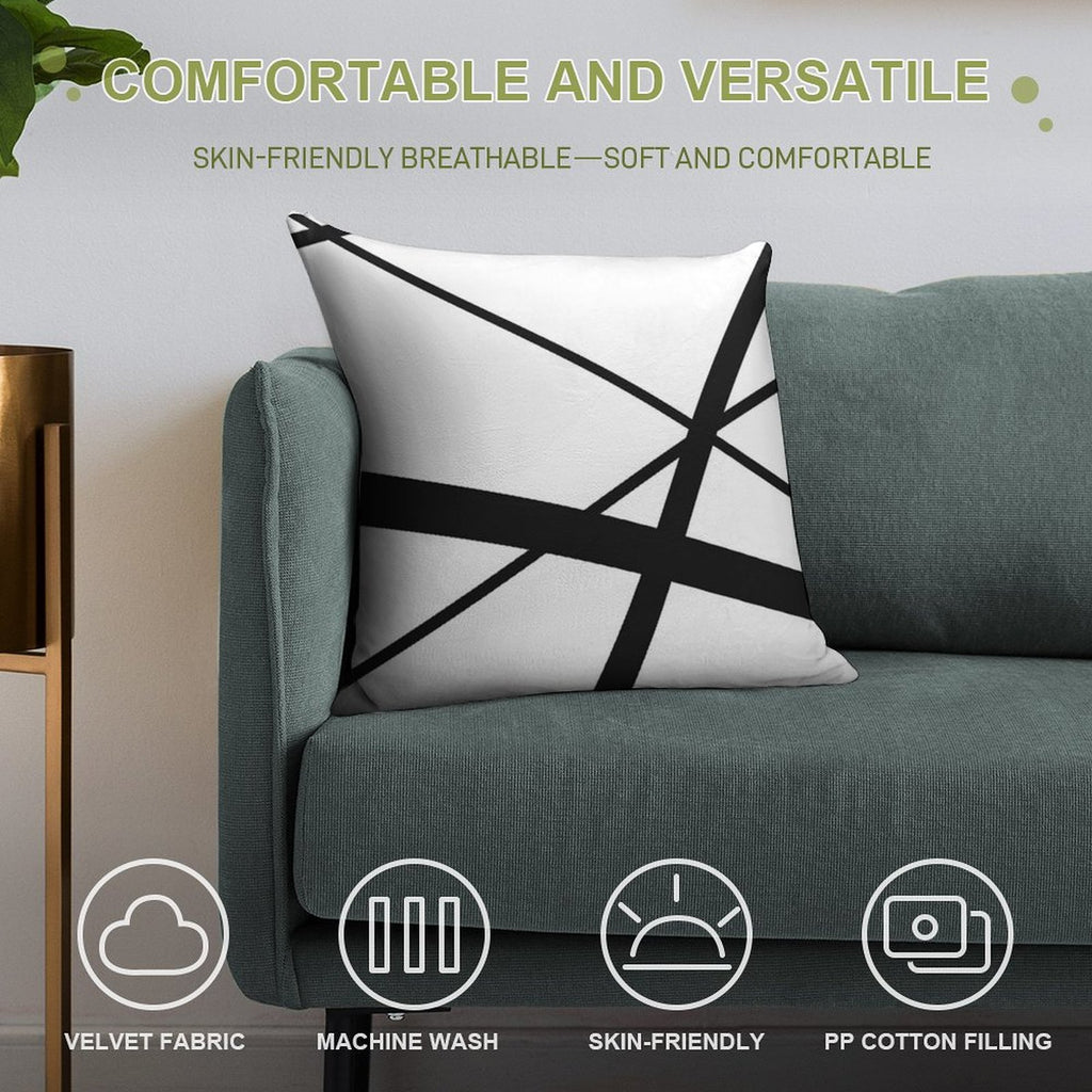 Black And White Geometric Lines Soft Anti-Pilling Throw Pillow