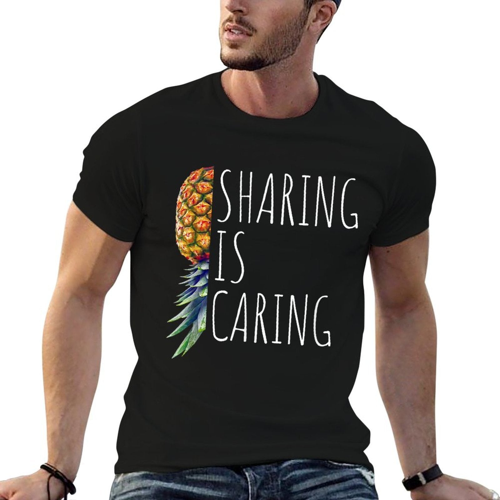 Funny Sharing Is Caring Upside Down Pineapple Swinger  Eco-friendly Material T-Shirt