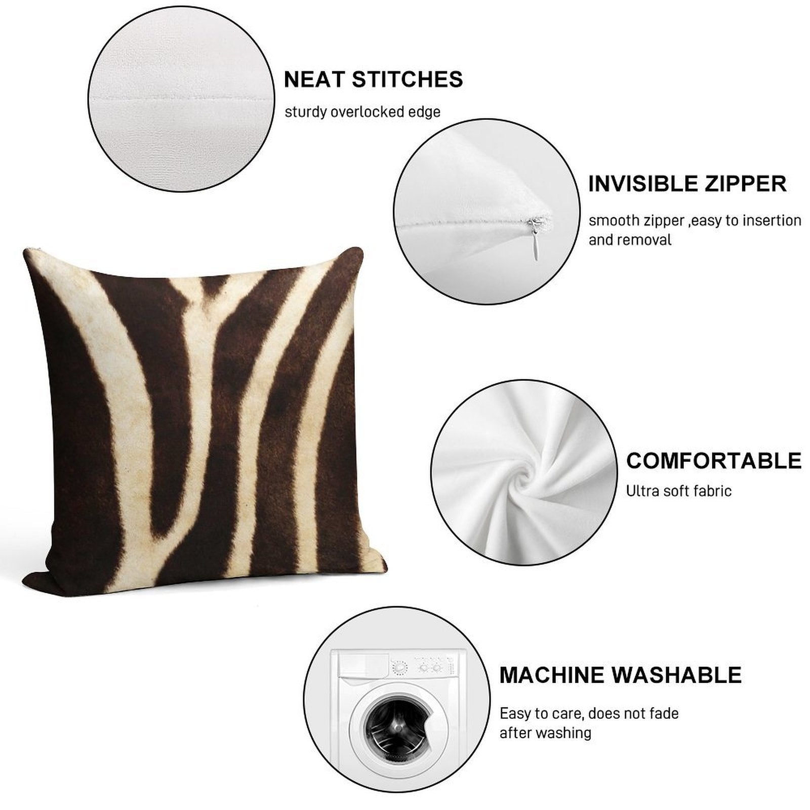 Zebra Fur Print Soft Luxury Feel Throw Pillow