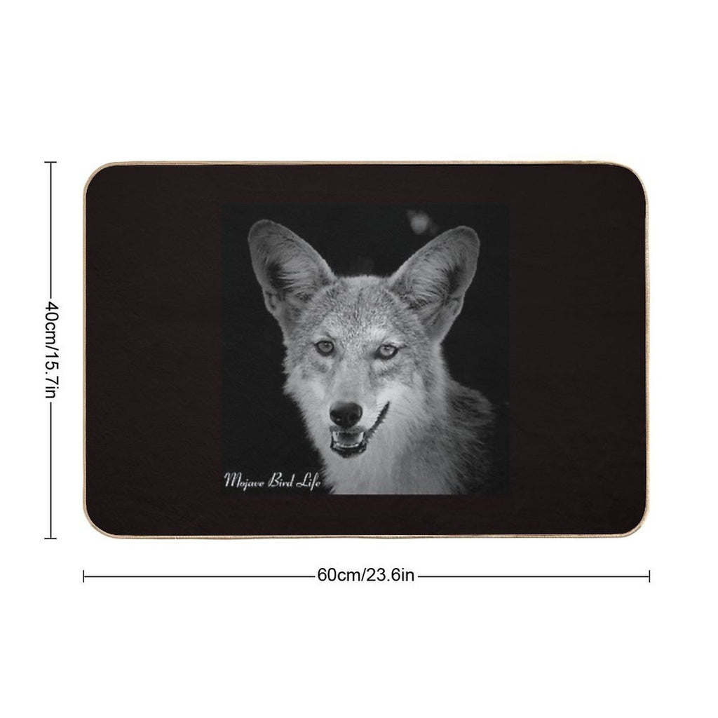 Desert Coyote in Black & White by Mojave Bird Life  Dirt-Trapping Bath Mat