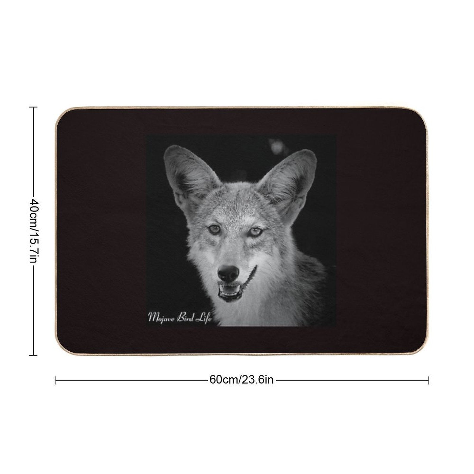 Desert Coyote in Black & White by Mojave Bird Life  Dirt-Trapping Bath Mat