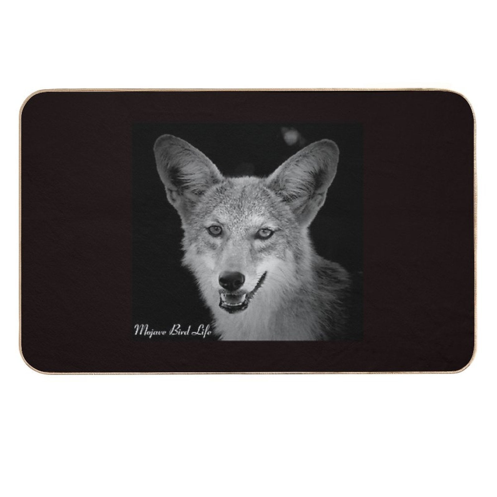 Desert Coyote in Black & White by Mojave Bird Life  Dirt-Trapping Bath Mat