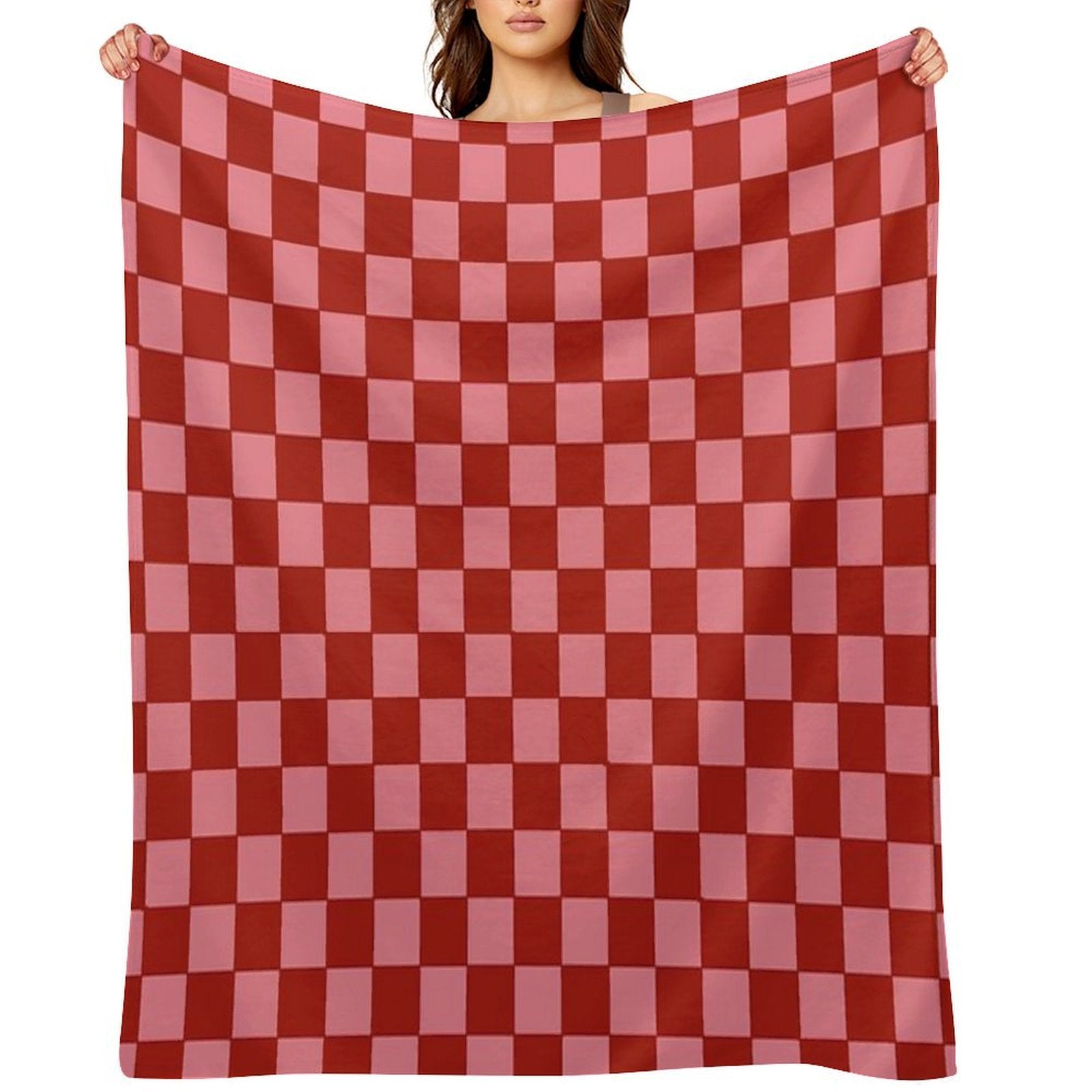 Pink And Red Checkered Anti-pilling Throw Blanket