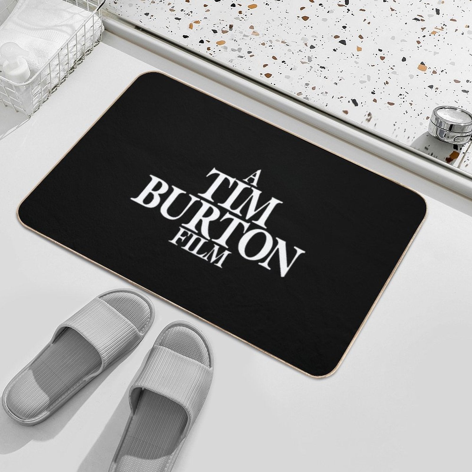 A Tim Burton Film  White on Black  Non-Slip Bath Mat