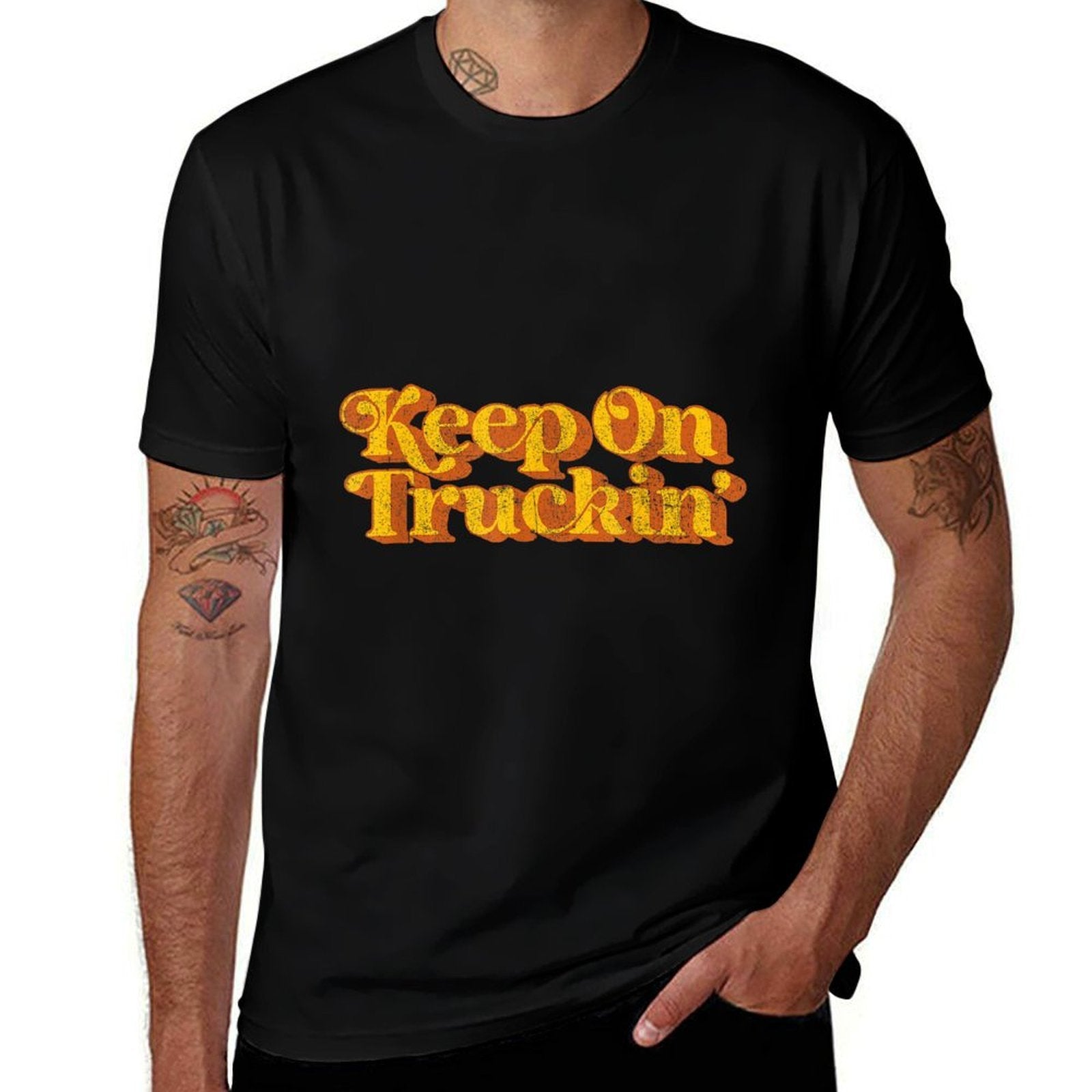 Vintage Keep On Truckin Funny Southern Saying Retro 70s  Fade-proof Color T-Shirt