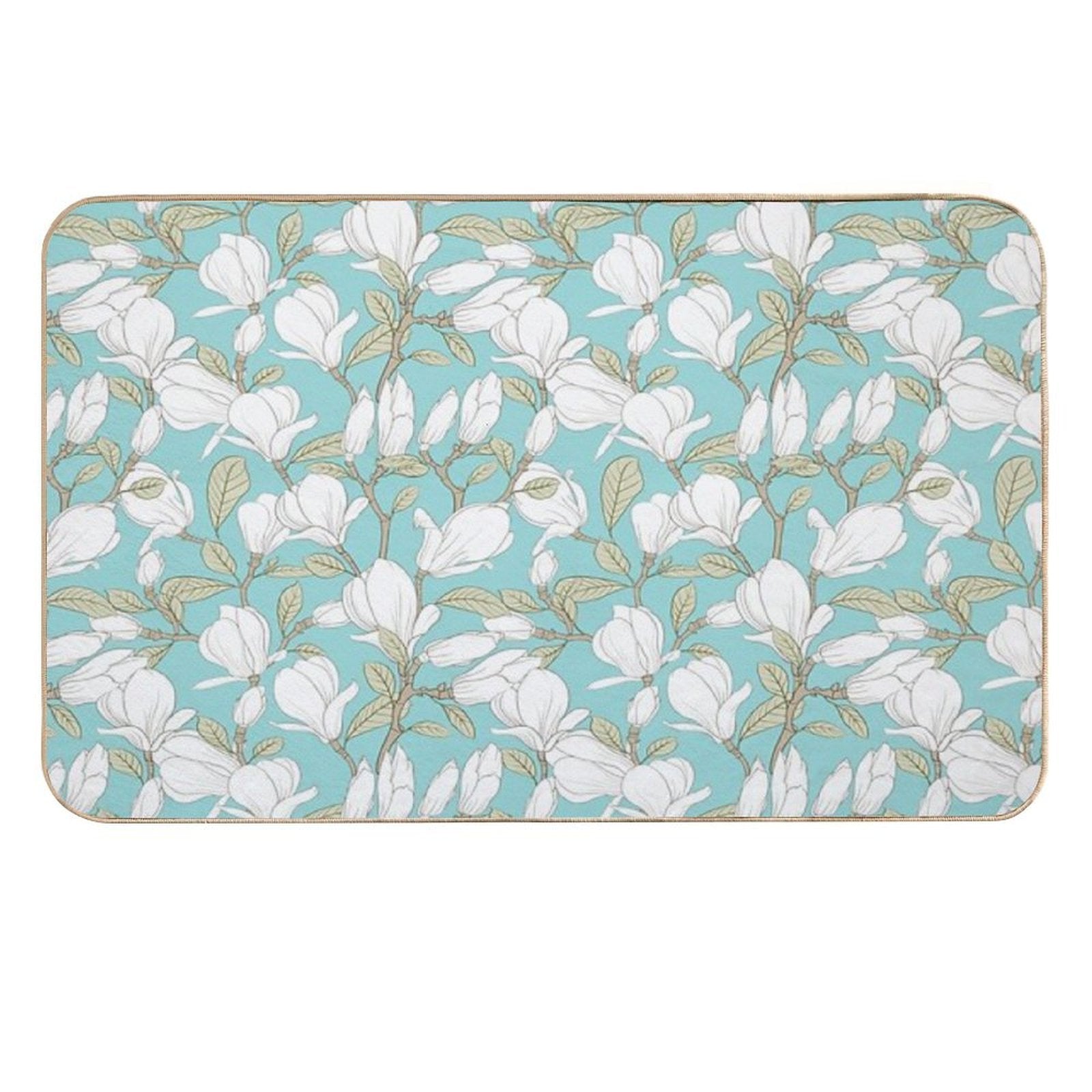 Botanical Seamless Pattern Blooming Flower Magnolia  Repositionable Bath Mat