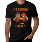 Thankful for Him Matching Thanksgiving Couple From Wife  Gf  Eco-friendly Material T-Shirt