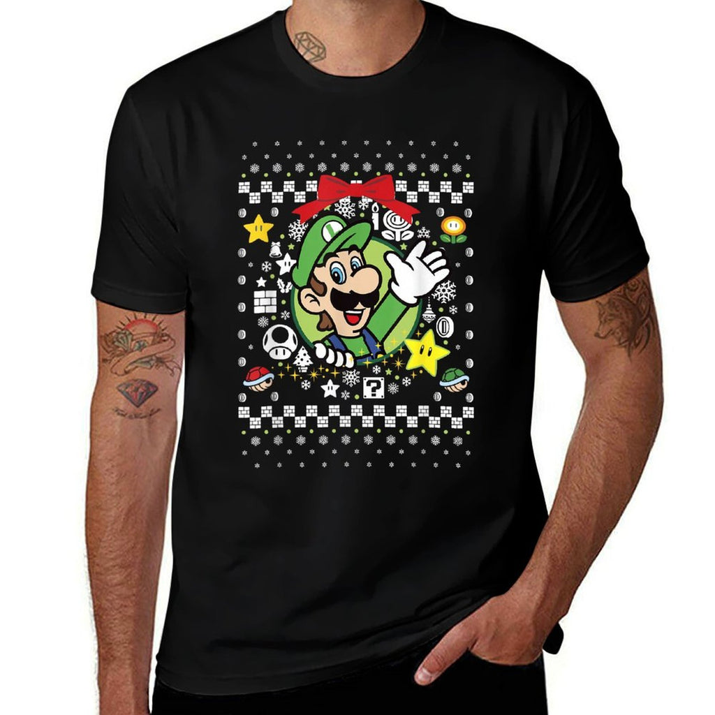 Super Mario Luigi Classic Ugly Christmas Graphic  Easy-care T-Shirt