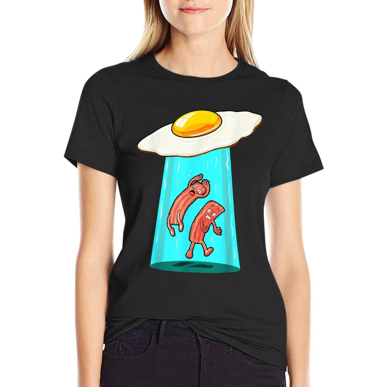 Egg Bacon UFO Abducting Funny Alien Breakfast Food Lover  Soft T-Shirt