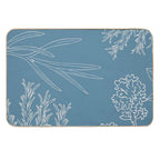 Asthetic White Plants on Blue Pattern  Slip-Resistant Bath Mat