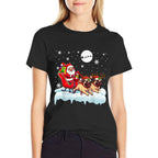 Santa Sleigh Reindeer Pugs Christmas Matching Owner  Heathered Texture T-Shirt