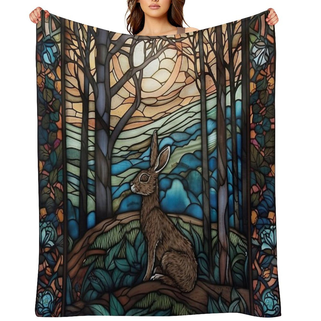 Stained Glass Hare And Moonbeams Eco-conscious Throw Blanket