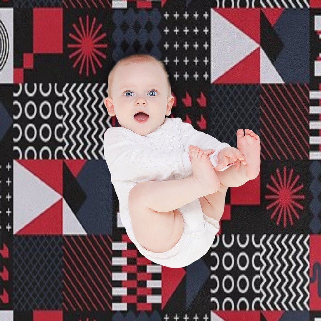 Geometric Aesthetic Black White Blue Red Shrink-resistant Throw Blanket