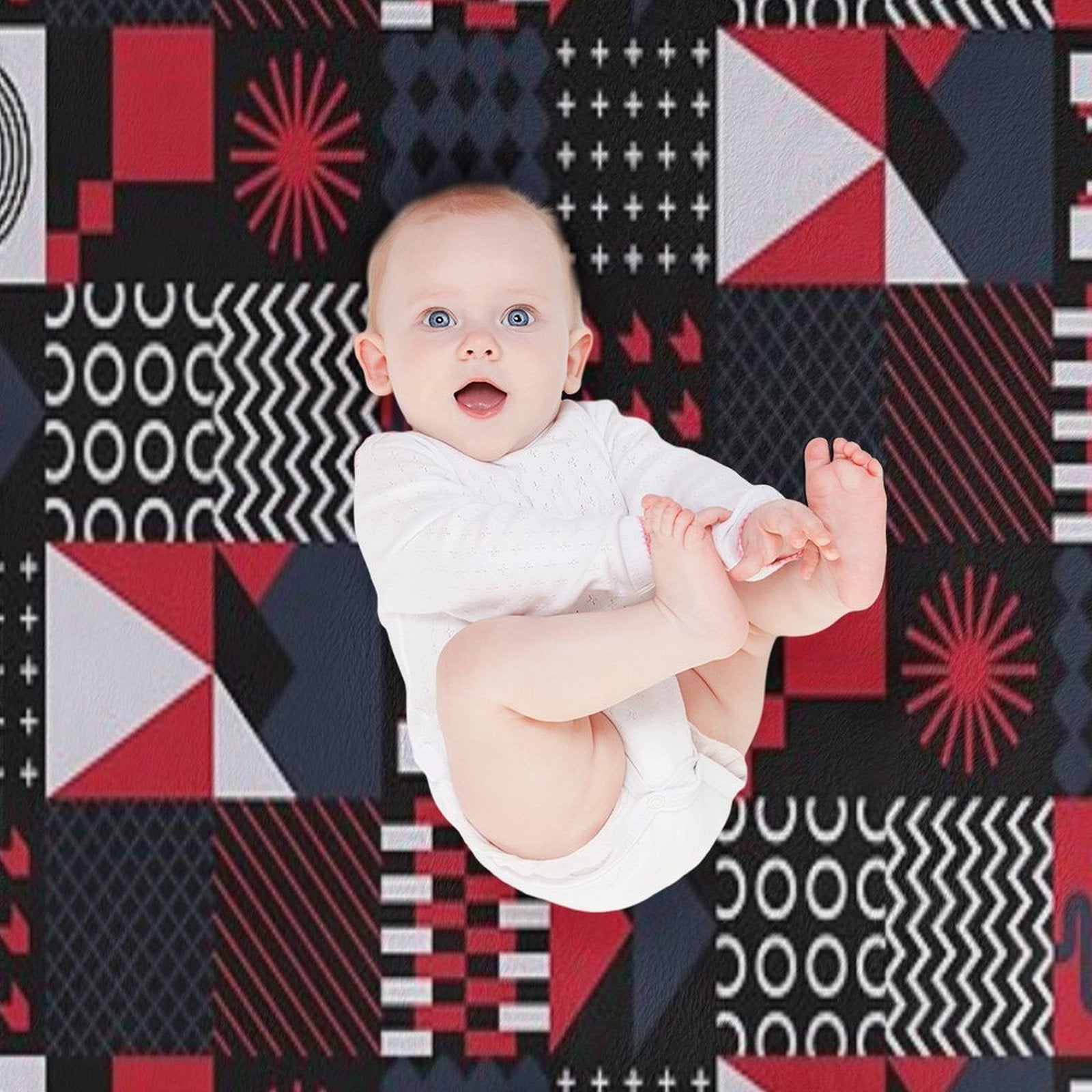 Geometric Aesthetic Black White Blue Red Shrink-resistant Throw Blanket