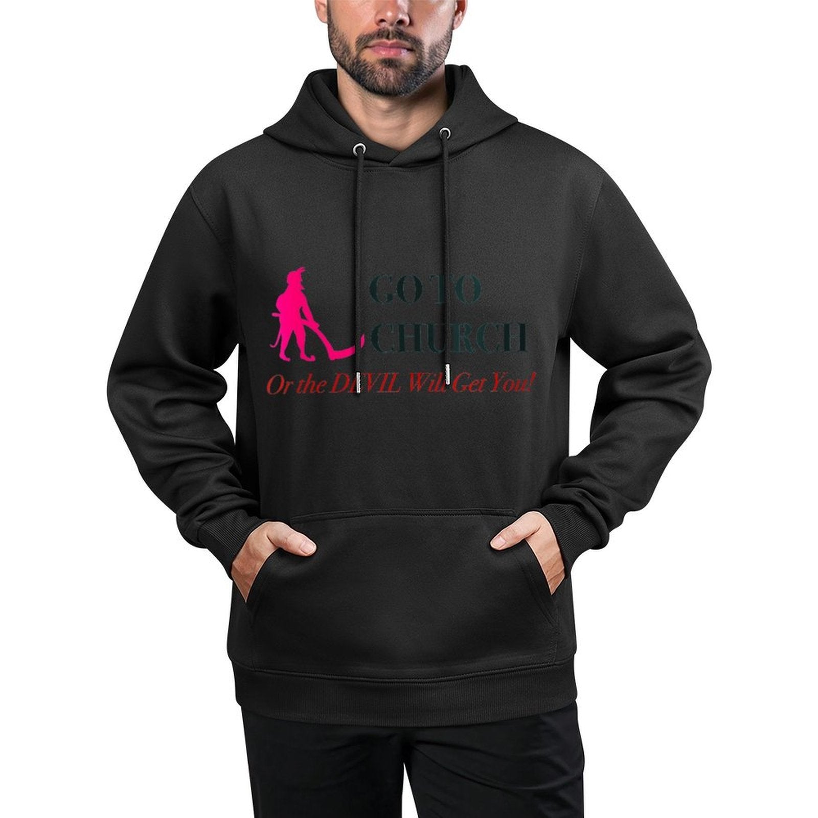 Womens Go to Church Or The Devil Will Get You Meme Graphic Pilling-Resistant Hoodie