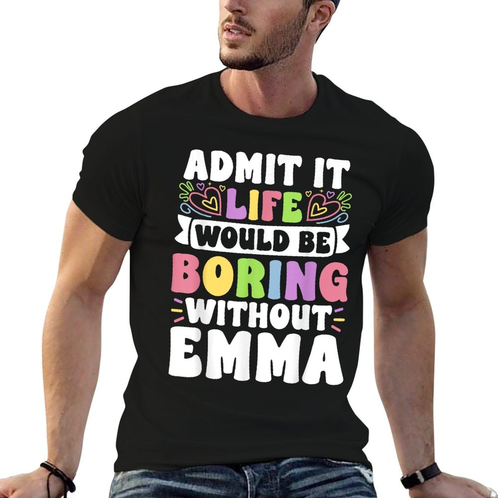 Emma Personalized Name Funny Saying First Name Family  Oversized Silhouette T-Shirt