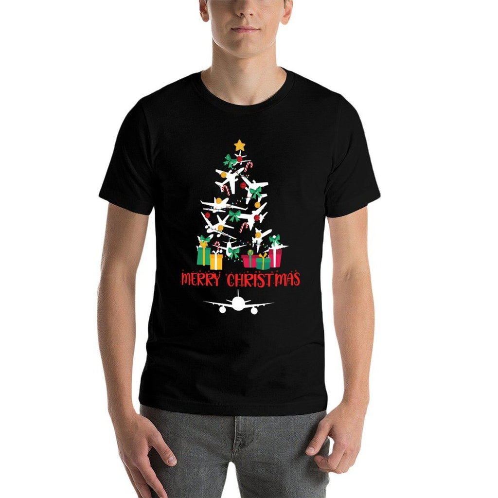 Merry Christmas Airplane Xmas Tree Aviation Christmas Pilot  Lightweight T-Shirt