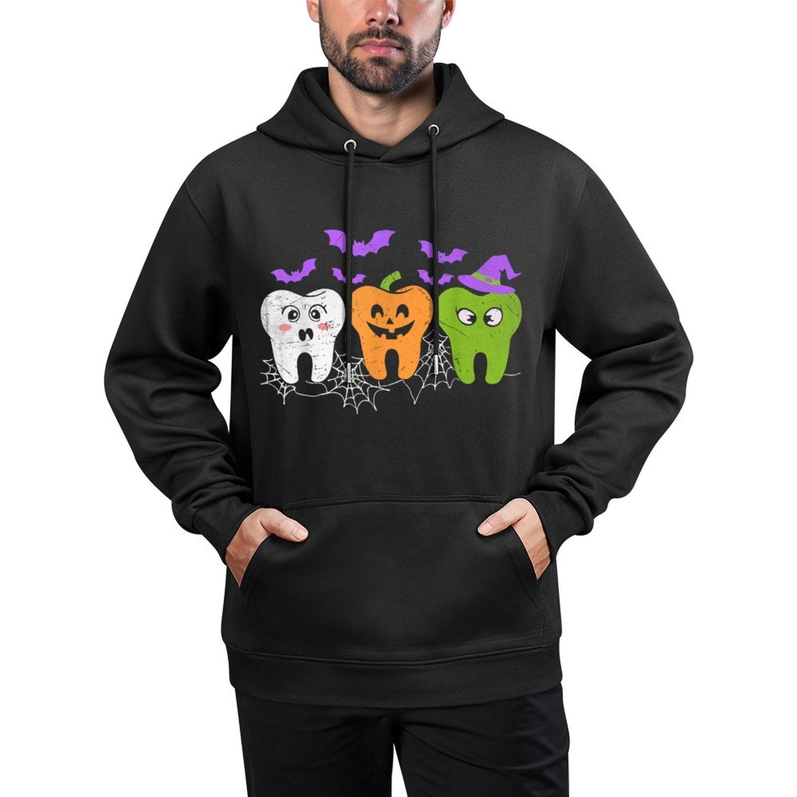 Teeth Ghost Pumpkin Witch Cute Dental Halloween Dentist Adjustable Hood Hoodie