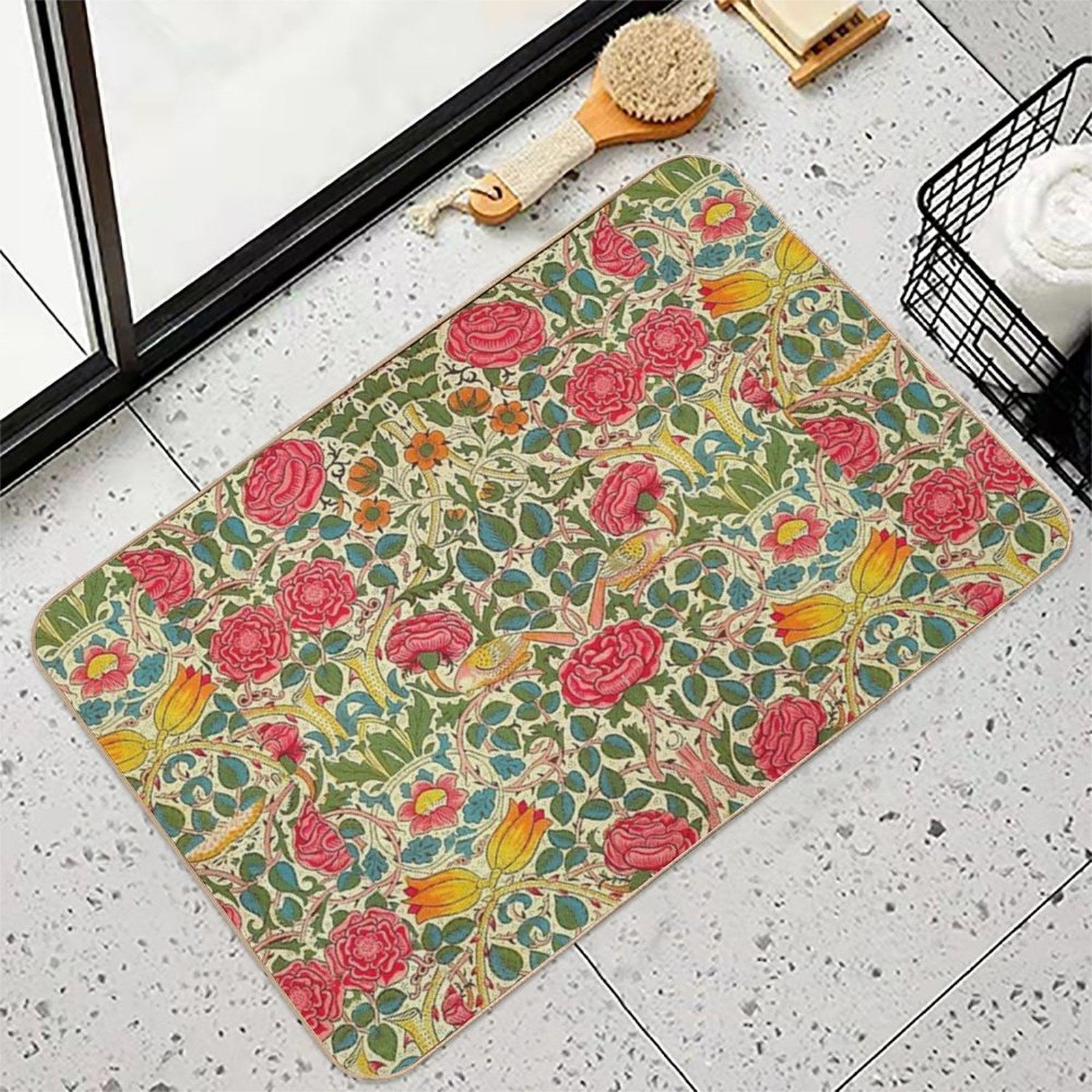 Rose Chintz William Morris Vintage Pattern  High-Traffic Bath Mat