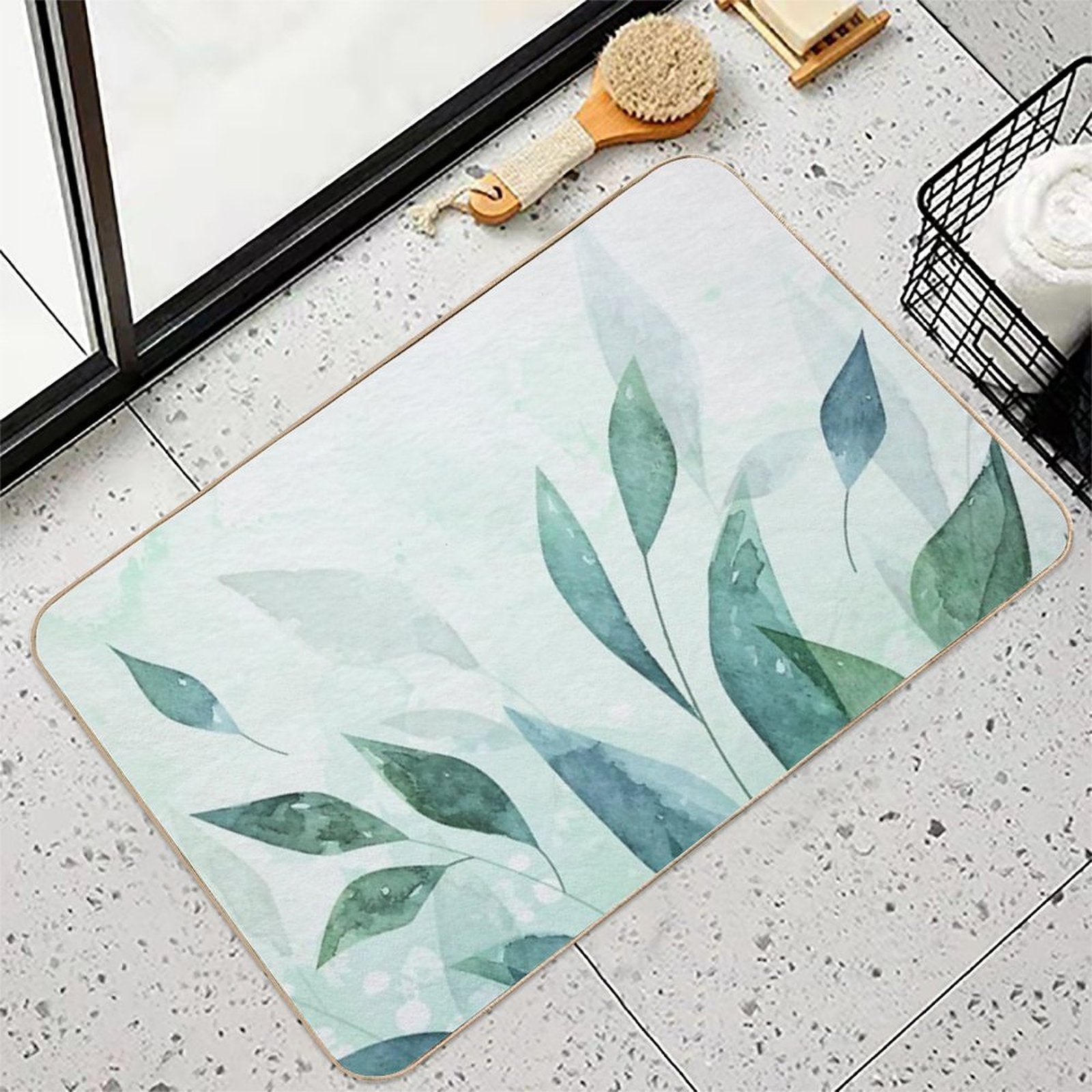 Watercolor Leaves  Pet-Safe Bath Mat