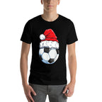 Christmas Soccer Ball Santa Hat Funny Sports Xmas Boys Men  Soft T-Shirt