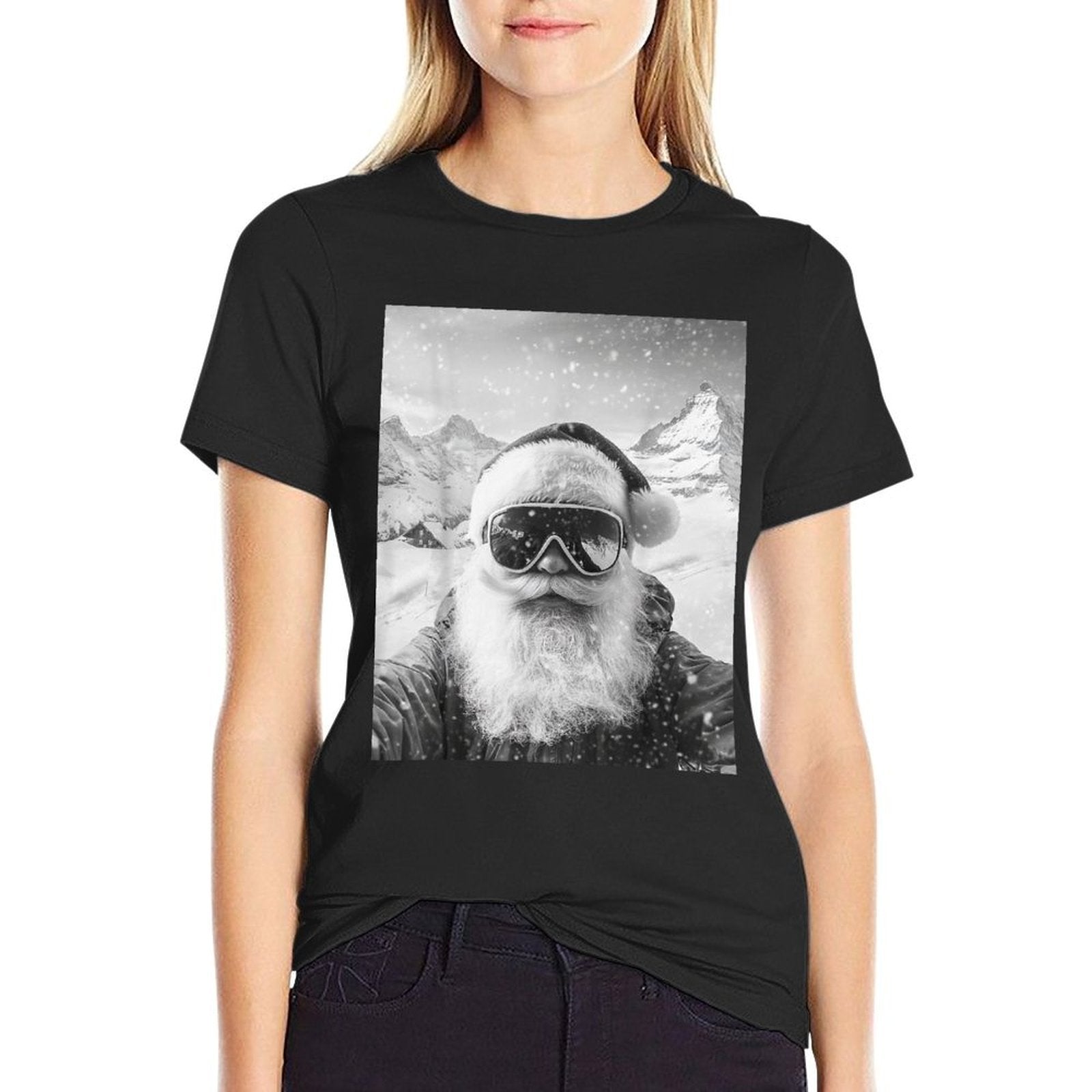 Skiing Santa Selfie Christmas  Fade-proof Color T-Shirt