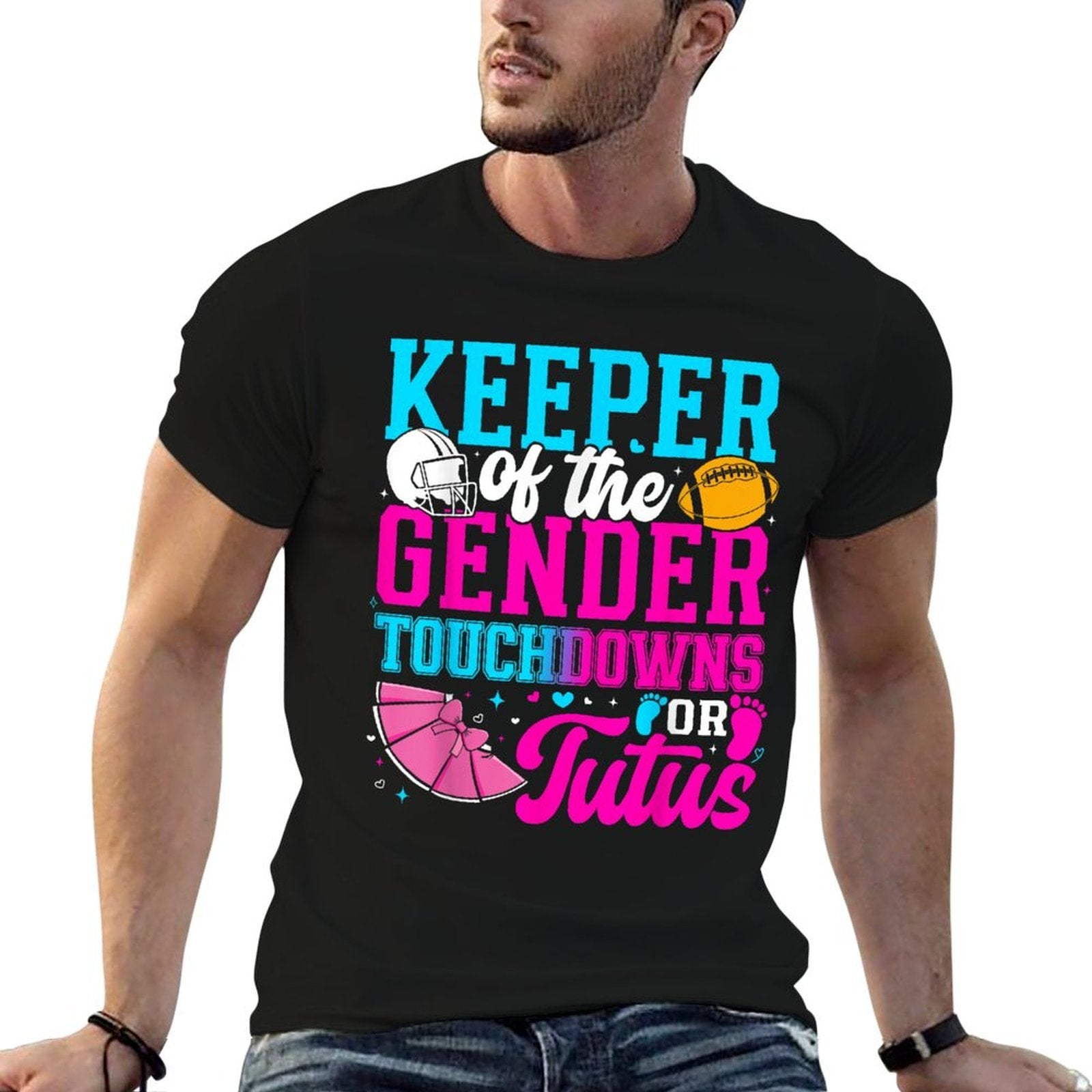 Touchdown Or Tutus Funny Keeper of Gender Baby Reveal Party  Relaxed-fit T-Shirt