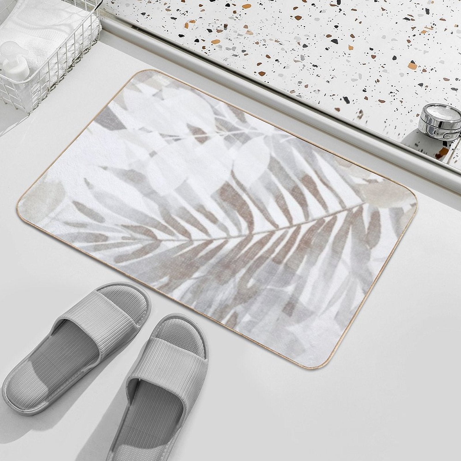 Beige Leaves Durable Bath Mat
