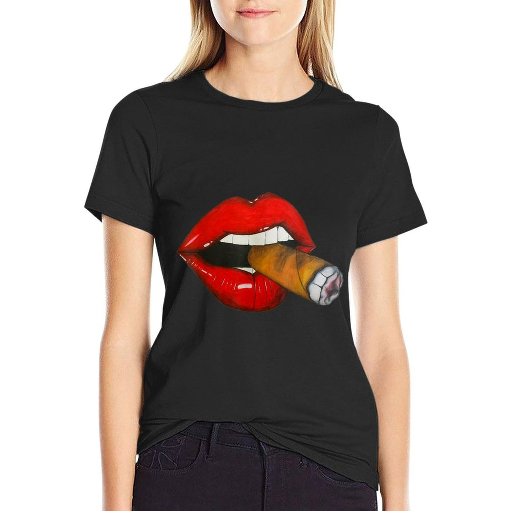 Sexy Women Smoking Cuban Cigar Red Lips Smoking  Vintage-inspired T-Shirt