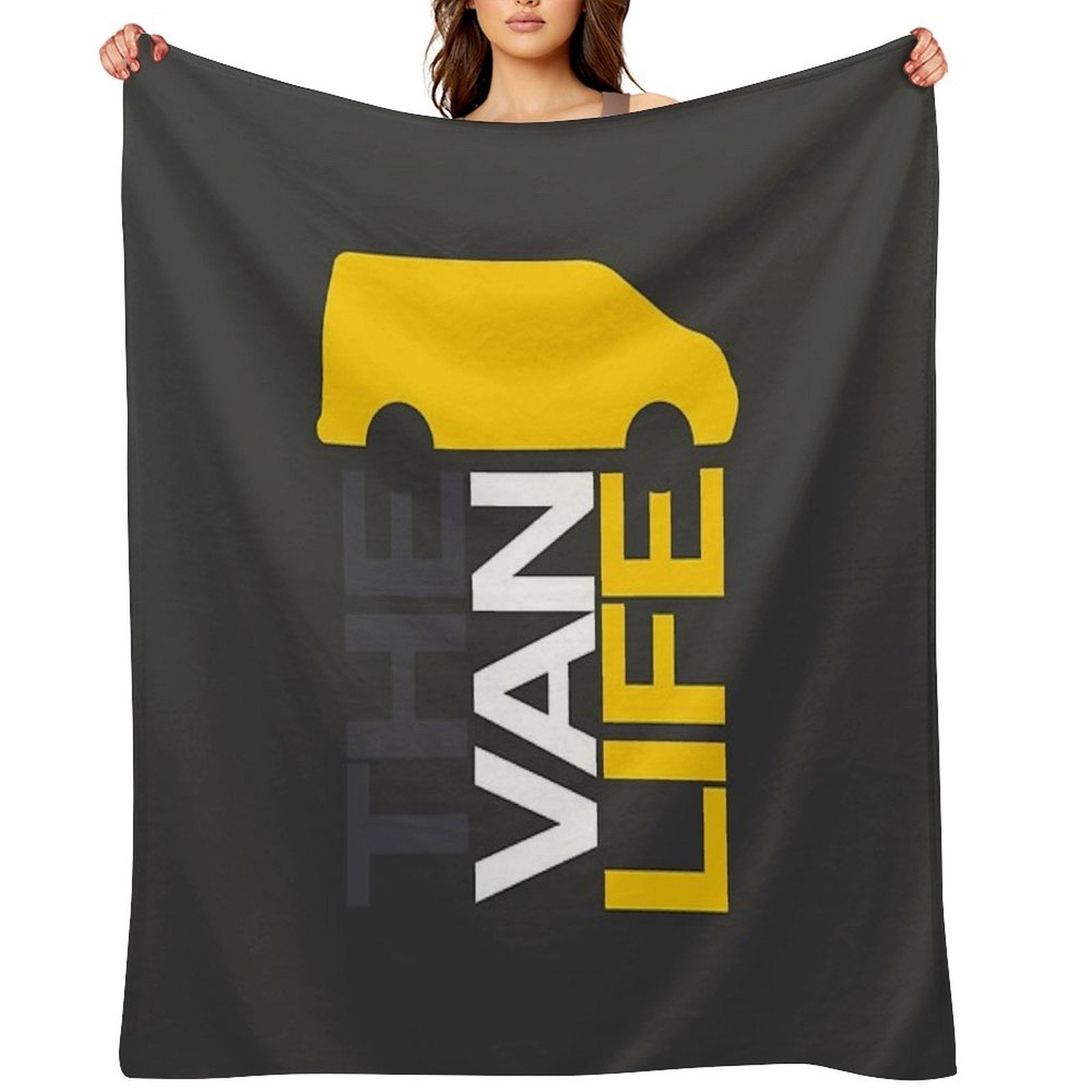 The Van Life Logo Grey Yellow Lightweight Throw Blanket