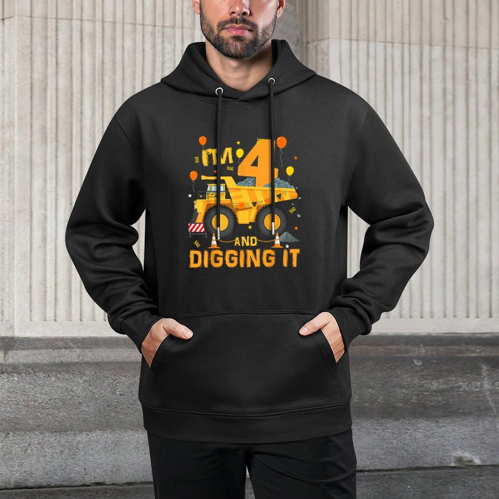 I&#39;m 4 Year Old Digging It 4th Birthday Construction Truck Breathable Fabric Hoodie