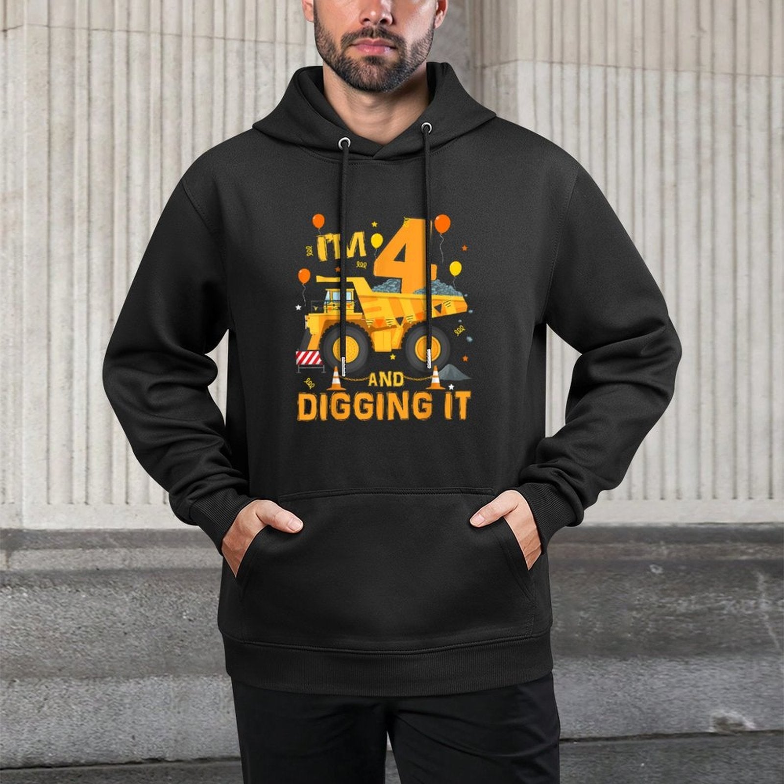 I&#39;m 4 Year Old Digging It 4th Birthday Construction Truck Breathable Fabric Hoodie