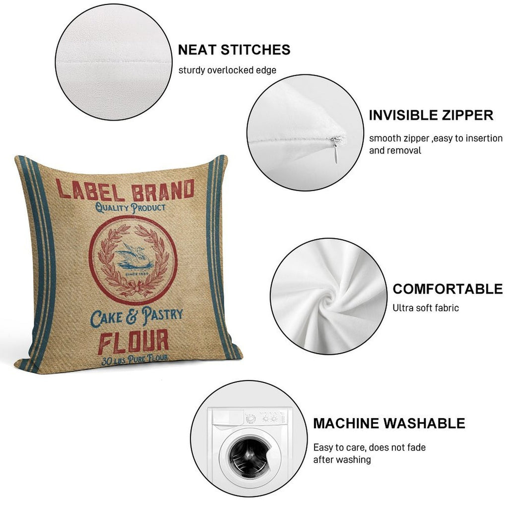 Vintage Burlap Like Flour Sack Soft High-Density Material Throw Pillow