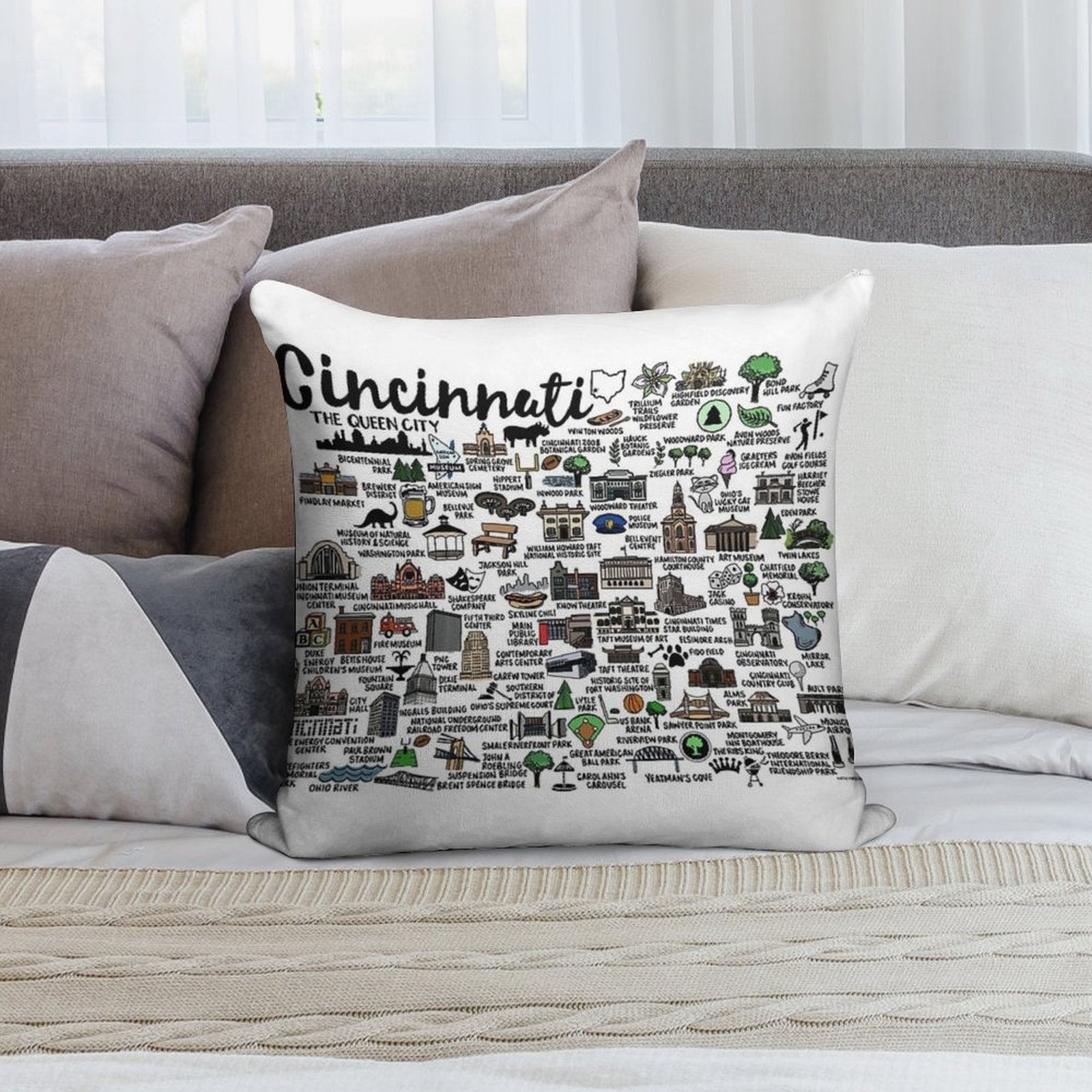 Cincinnati Ohio Map Soft Skin-Friendly Throw Pillow