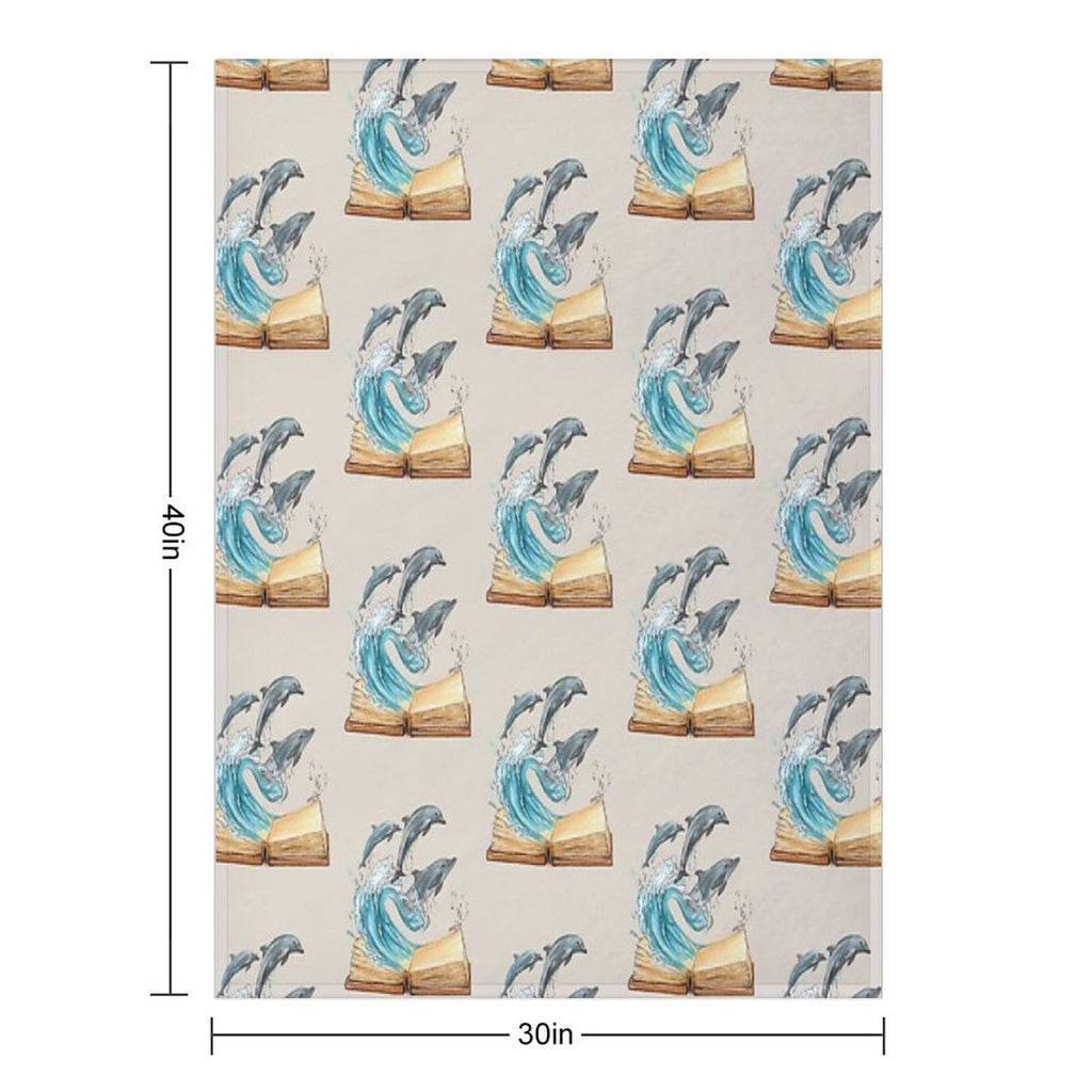 Dolphins Jumping from Old Book Watercolor Illustration Wrinkle-free Throw Blanket