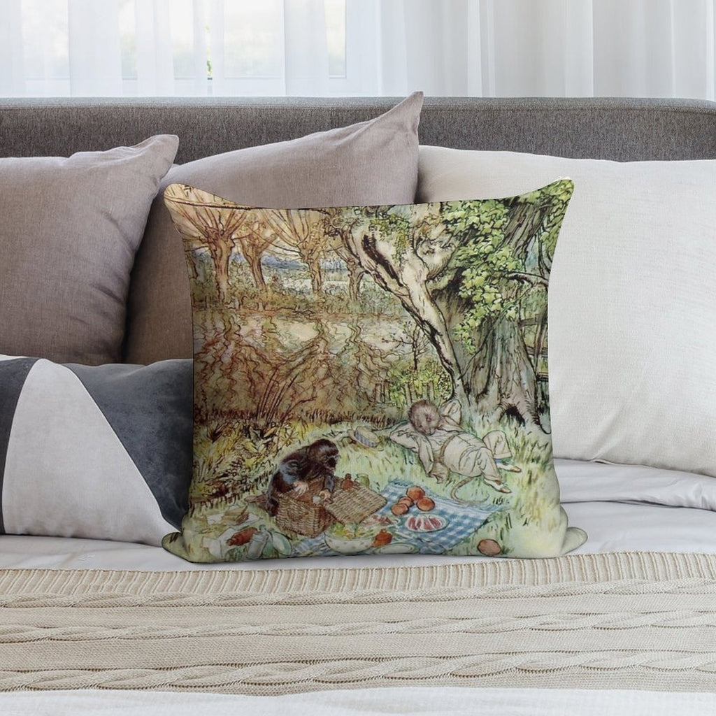 Rat And Mole Have A Picnic - The Wind in The Willows - Arthur Rackham Soft Multiple Sizes Throw Pillow