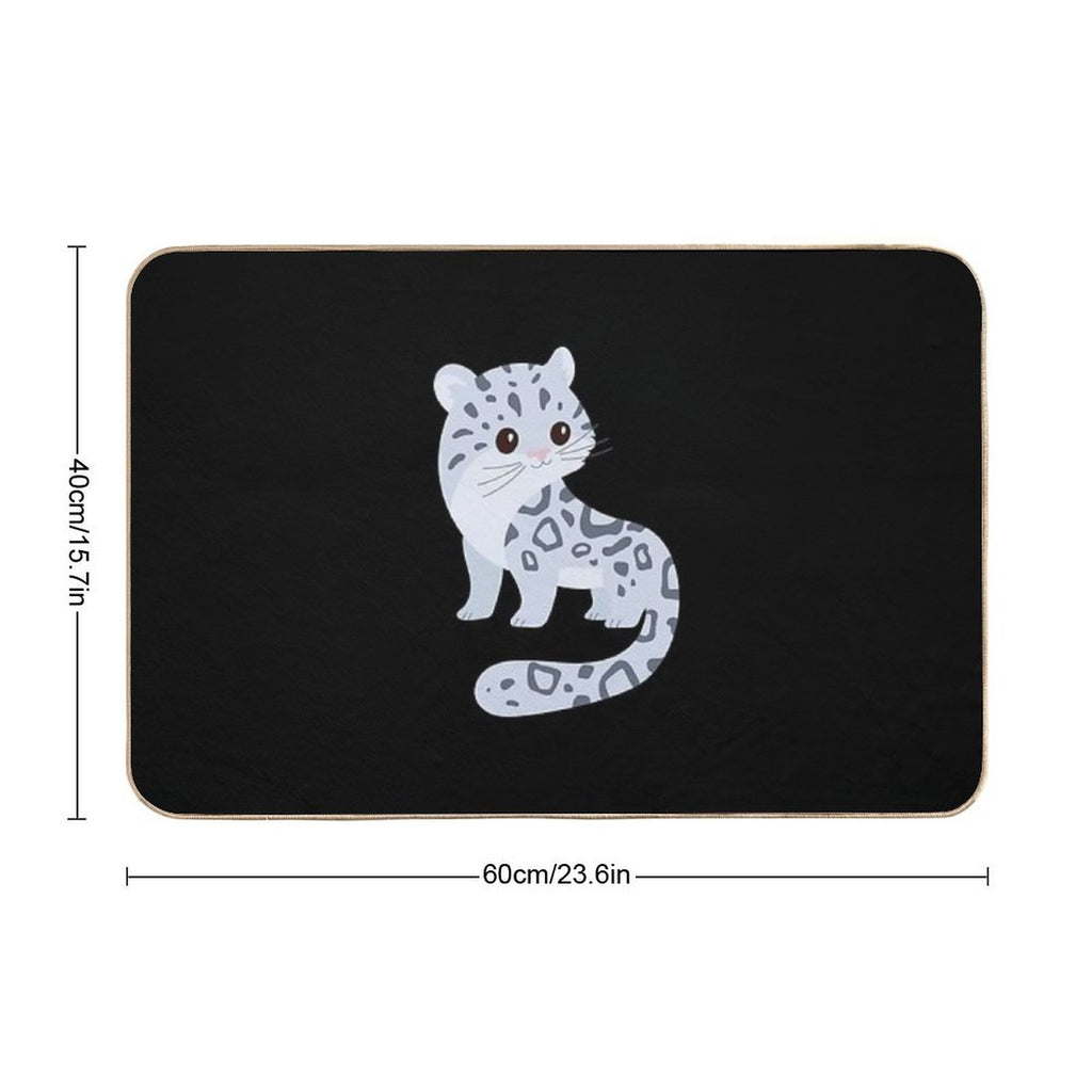 Snow Leopard Cute Kawaii Cartoon Illustration For Kids  Pet-Safe Bath Mat
