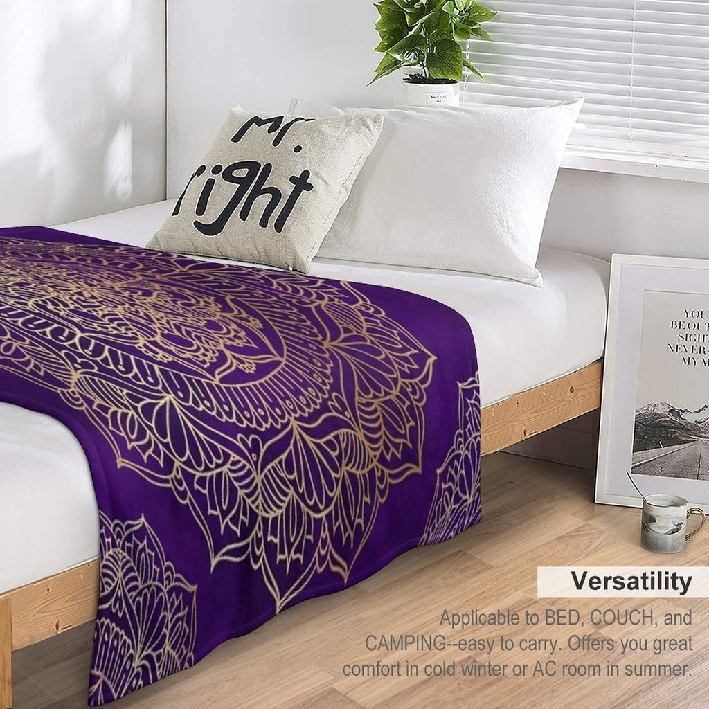 Royal Purple And Gold Mandala Machine-washable Throw Blanket