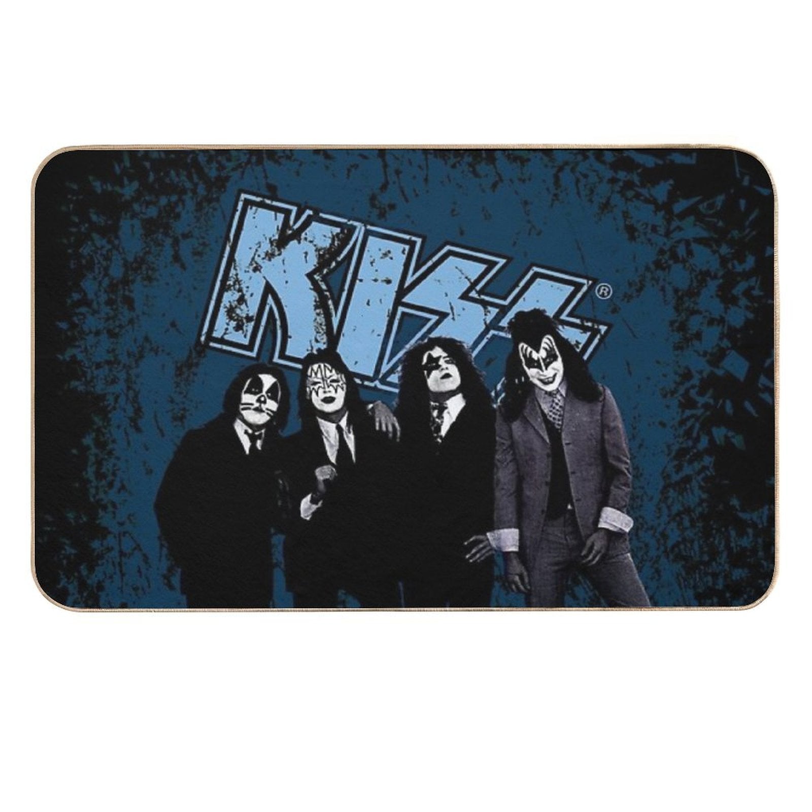 KISS ® The Band - Blue Background Logo Grunge  Easy To Clean Bath Mat