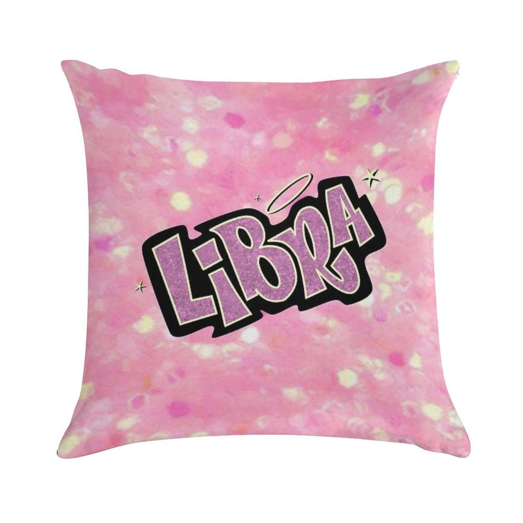 Libra Bratz Style - Iconic Pink Glitter Font Logo Cute Y2k Aesthetic Soft Short Plush Fabric Throw Pillow