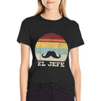 Retro El Jefe Funny Mexican Boss Funny Cinco De Mayo  Heathered Texture T-Shirt