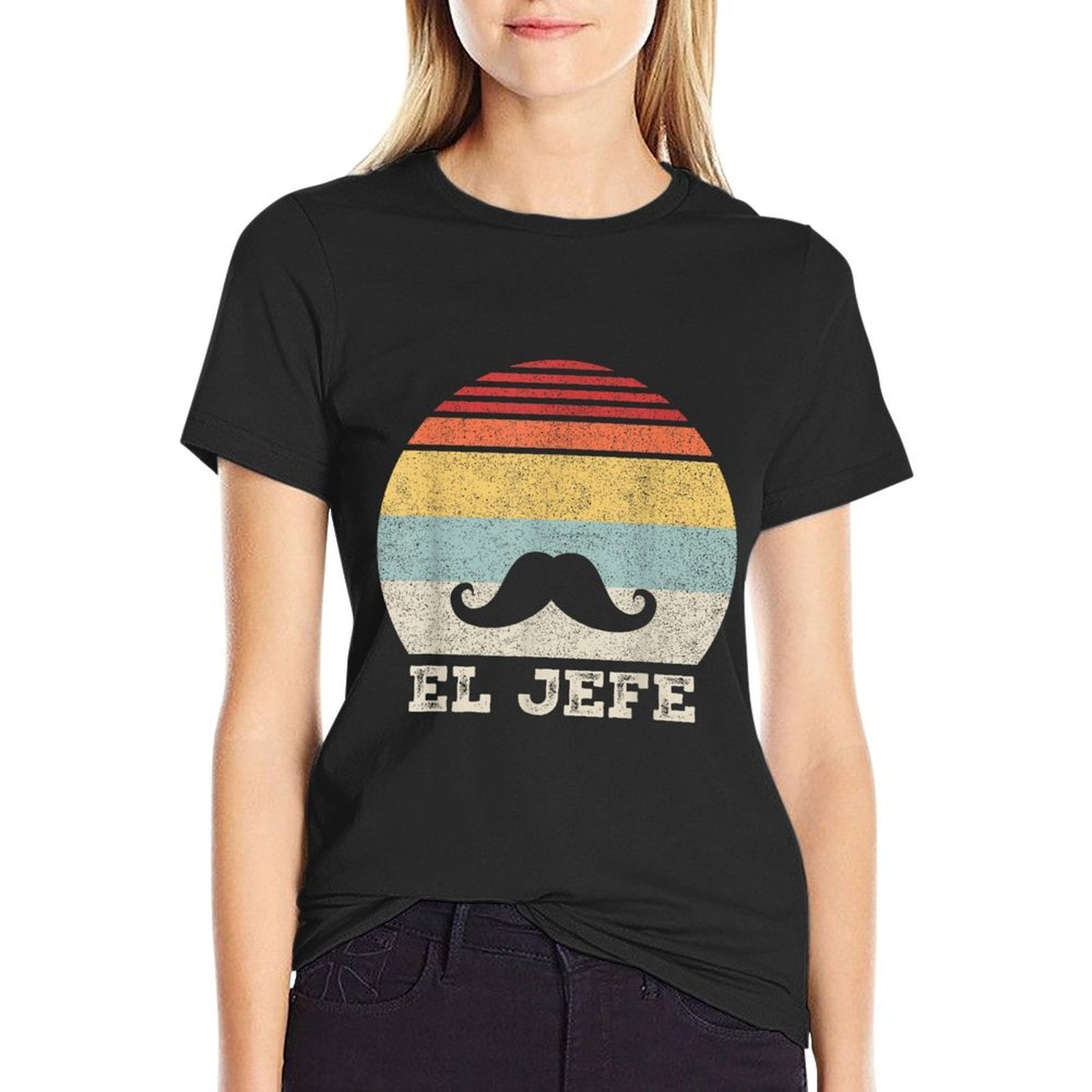 Retro El Jefe Funny Mexican Boss Funny Cinco De Mayo  Heathered Texture T-Shirt