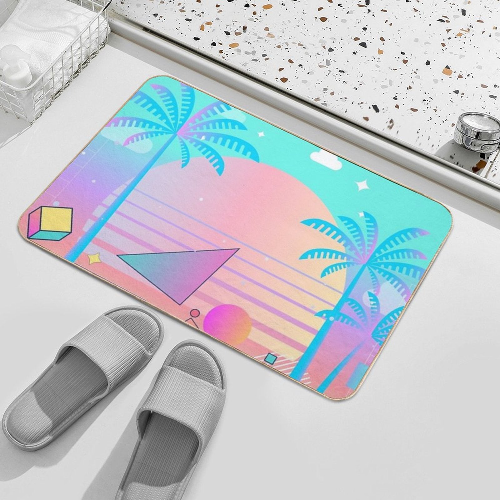 Vaporwave Pastel Sunset  Slip-Resistant Bath Mat
