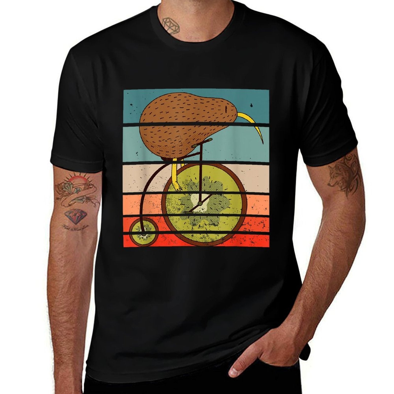 Kiwi Bird Bicycle Driving Cyclist Cycling Gift  Rolled Sleeves T-Shirt
